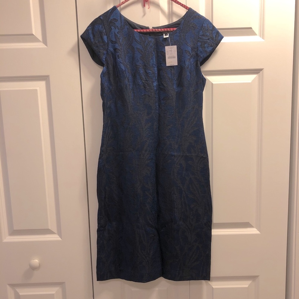 J Crew blue and black detailed Holiday dress, NWT